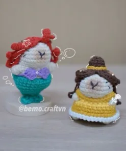 Móc khoá len Capybara Công chúa Disney 👑 Ariel & Belle 🌹