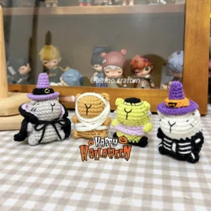 Móc khoá len Capybara Halloween : Frankenstein, Skeleton, Mummy, Vamppire